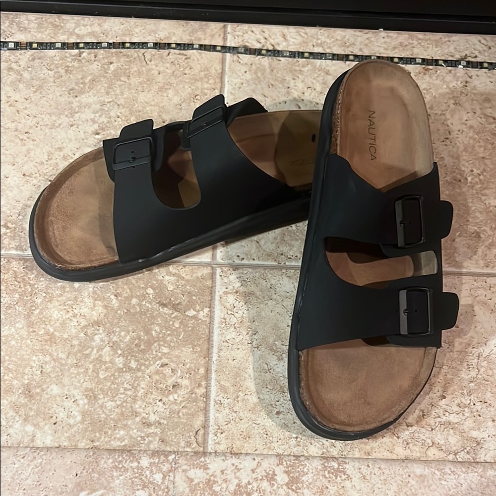 Nautica Men's Black and Brown Slide Sandals